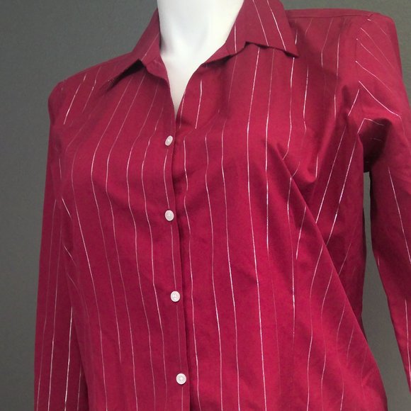 Eddie Bauer Red Striped Shirt Long Sleeve Button Up Women's XL - Picture 2 of 8
